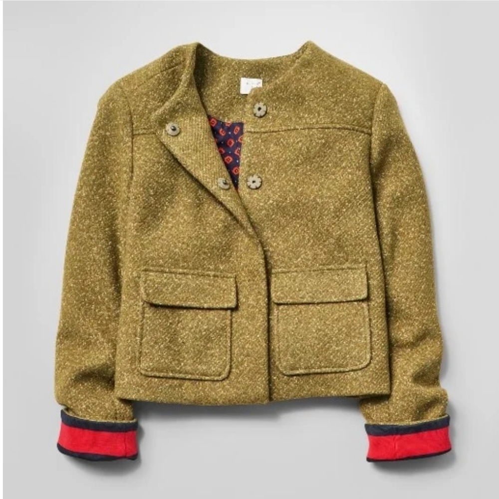 A NEW DAY Cropped Speckled Tweed Blazer Jacket in Olive Sz: 4 (Small) - Picture 2 of 16